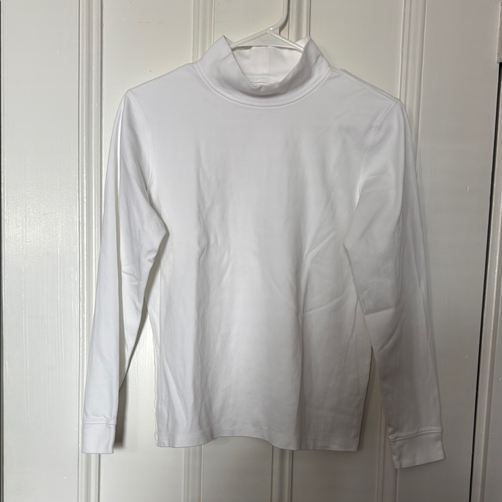 LL Bean White Cotton Mock Turtlenck Long Sleeve Top